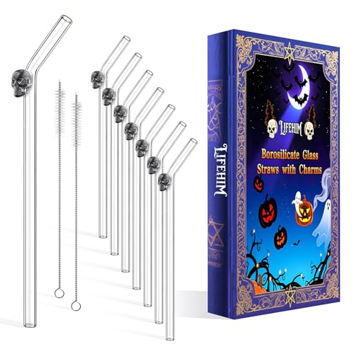 Halloween Straws Set - Glass Straws with Charms | 8mm BPA Free...