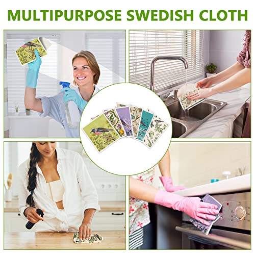 6Pcs Swedish Dishcloths For Kitchen, Spring Hummingbird Swedish Dish Towels, Reusable Swedish Paper Towels Cleaning Cloths Absorbent Dish Cloth Quick Drying Washable Decorative Swedish Towels #TOP4