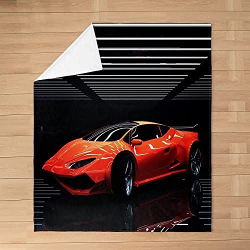 Race Sports Car Fleece Throw Blanket Kids,Extreme Red Sports Flannel Fuzzy Blanket For Bed Sofa Couch,Car Sports Competition All Season Bed Blanket Breathable Plush Blanket Room Decor Throw 50"X60" #TOP2