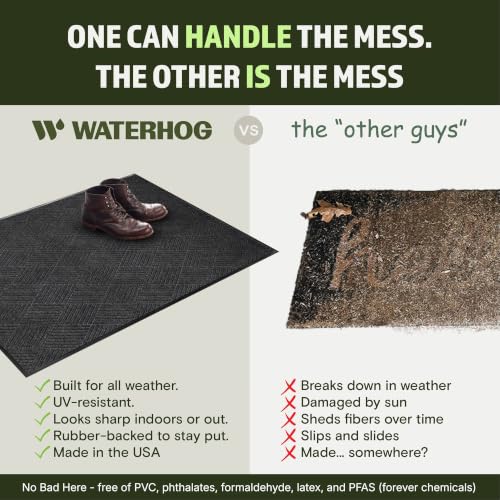 Image of WaterHog Max Diamonds Front Door Mat Indoor Outdoor Entrance, All-Weather Heavy Duty Commercial Doormat, Non-Slip Rubber Backing, Dirt & Moisture Trapper, Low Profile, Made in USA 45 inchx70 inch Black Smoke