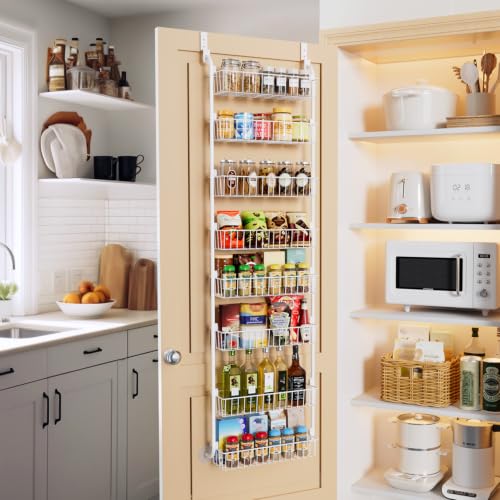 Image of Delamu Over The Door Pantry Organizer, 8-Tier Hanging Spice Rack | Large Pantry Door Organization and Storage Seasoning Shelves, Door Organizer for Kitchen, 17.1 inchW x 65.4 inchH x 5.8 inchD, White