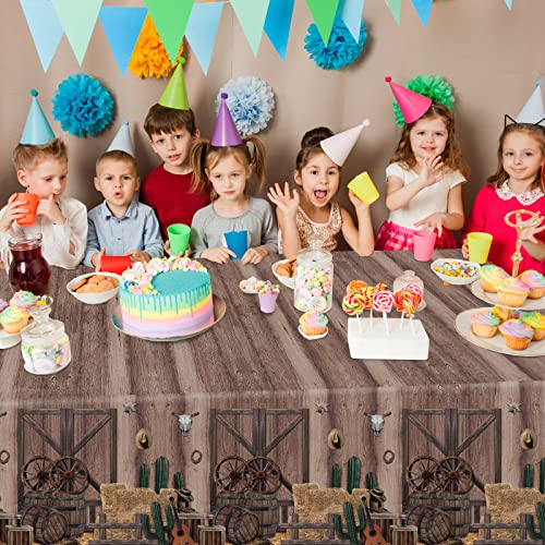 Western Party Tablecloth Cowboy Western Table Cover Cowboy Hats Boot Table Cloth Wild West Wooden House Barn Table Cover For Rectangle Table Western Barn Birthday Wedding Party 54 X 108 Inch (3 Pcs) #TOP6