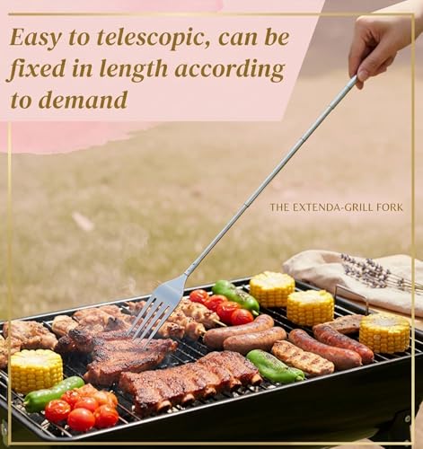 Expandable Fork, 2PCS Long Fork Stainless Steel Retractable Forks, Extends from 9 to 25.4 Inches, Comically Long Utensil for Eating Dinner, Fruit, Dessert, and BBQ - Image 5