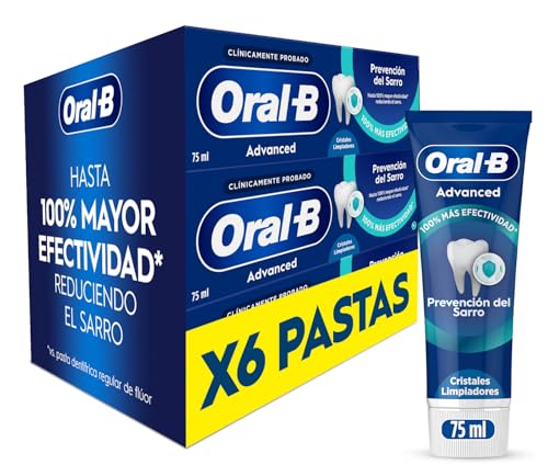 Oral-B Advanced Prevención Del Sarro Pasta De Dientes Con Flúor y Cristales De Limpieza, Pack 6x75ml, Dentífrico Con Sabor Hierbabuena Dulce, 75 ml (Paquete de 6)