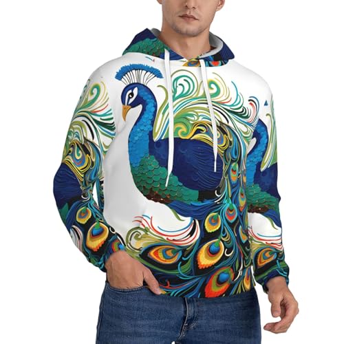 Men's Fleece Pullover Hoodie Long Sleeve Hooded Peacock Pattern Sweatshirt Casual Shirts With Pockets
