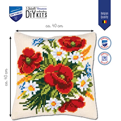 Kit broderie point de croix complet coussin fleurs adulte 40x40 - 2