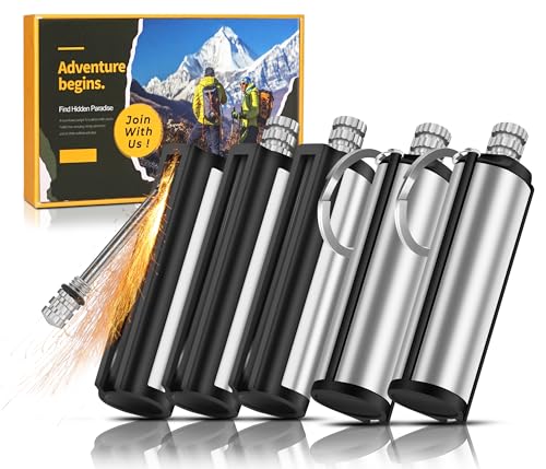 Lafagiet 5er Pack Dauerstreichhölzer Feuerzeug wasserdicht Schlüsselanhänger Streichhölzer Feuerzeuge für Kerzen Survival Camping Kit (brauchen Feuerzeugflüssigkeit)