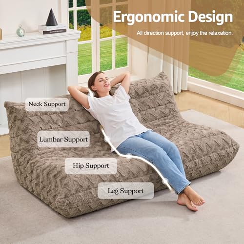 Image of Hobestluk Giant Bean Bag Chair Faux Fur BeanBag Couch for Living Room | Brown Chevron, 3-Seater,Ergonomic Design,Memory Foam,Anti-slip Bottom,No Assembly Required,Decorative Style for Living Room