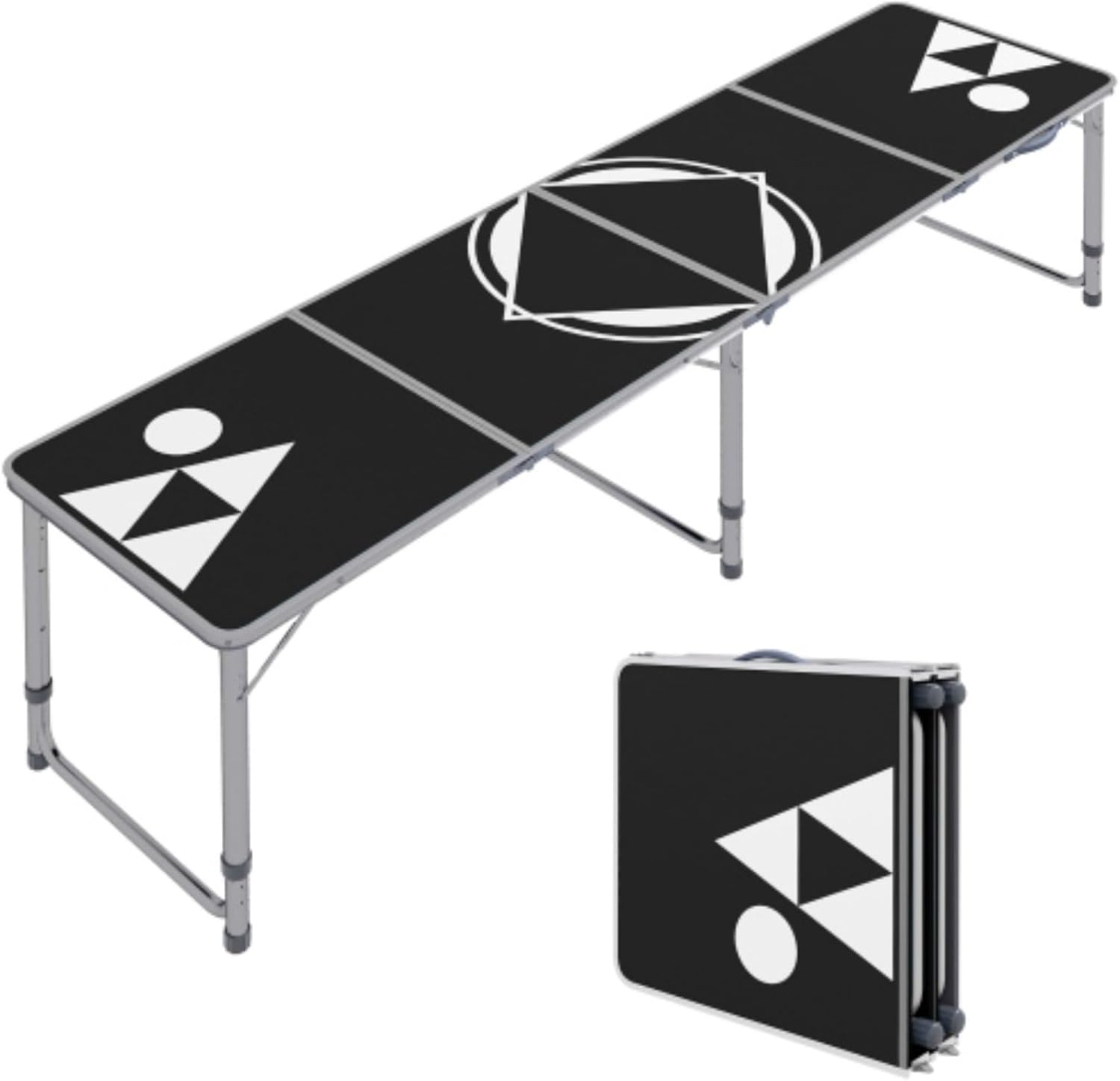 8ft Portable Picnic Table, Folding Camping Table with Adjustable Legs, Aluminum Picnic Table for Party, Travel, Barbecue, Beach, Black and White