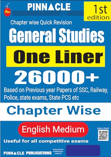 Image of Pinnacle General Studies one liner 26000+ chapter-wise Based on previous year papers of ssc, railway, police, state exam, State PCS etc English medium