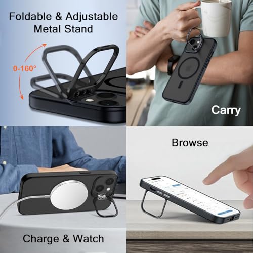 Image of TheGiftKart Hybrid Back Cover Case for iPhone 13 Compatible with MagSafe | Built-in Stand | Shockproof Hard Case Cover for iPhone 13 (PC & TPU, Frosted Matte Back, Black Sides)