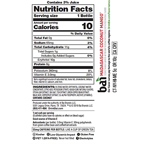 Bai Coconut Flavored Water, Madagascar Coconut Mango, Antioxidant Infused Drinks, 18 Fluid Ounce Bottle (Pack of 12) - Thumbnail 7