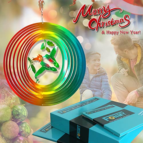 Fonmy Wind Spinner Outdoor Metal 3D Hanging Garden Decoration For Indoor Outdoor Rainbow Color Hummingbird Metal Wind Spinners-12Inch #TOP1