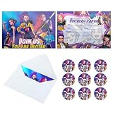 16pcs Demon Movie Hunters Birthday lnvitation Cards with Envelopes Stickers