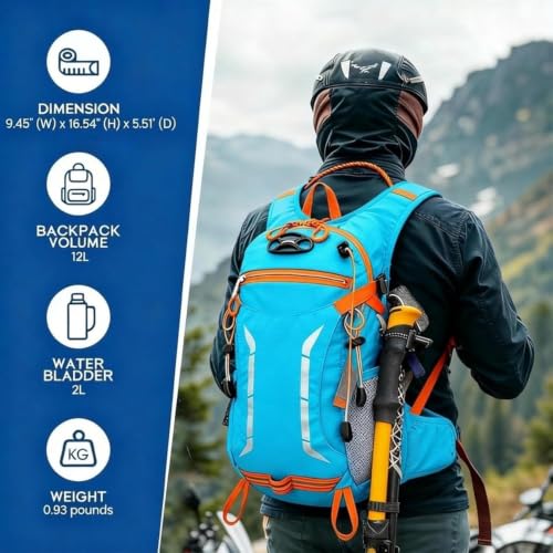 Image of 12L Hydration Backpack for Men Women,Lightweight Hydration Pack with 2L Water Bladder, Water Backpack for Cycling,Hiking,Rave,Biking and Running Outdoor Activities