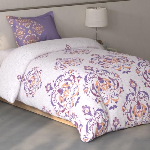 Image of Spaces Fiora Ornate Single Bedsheet with 1 Pillow Covers | 100% Cotton Bed Sheet | Percale Bedding Set | Super Soft & Breathable Bedsheet | Light Violet | 152 x 228 Cm