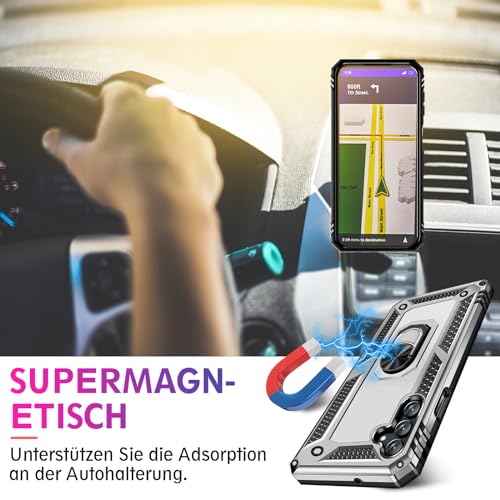 Image of Heavy Duty Case for Samsung Galaxy S25 Phone Case with Screen Protector, Military Grade Shockproof Rugged Protective Cover for Samsung S25, with Metal Ring Magnetic Kickstand (Silver)