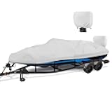 1200D Waterproof Boat Cover - Fits 17' to 19' ft Bass, V-Hull, Tri-Hull, Fish & Ski, Runabout Bowrider Boats - Heavy Duty Canvas Gray