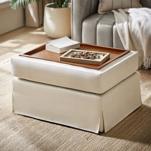 HULALA Home 36' Storage Ottoman Coffee Table, Farmhouse Footrest, Beige