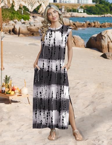 Image of Zeagoo Summer Dresses for Women 2026 Long Maxi Sundresses Loose Split Wrinkle-Free Beach Travel Vacation Clothes