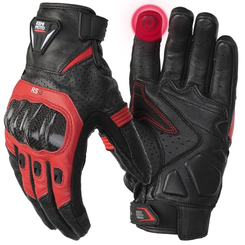 KEMIMOTO Sheepskin Leather Motorcycle Gloves for Men, Protective Motorcycle Gloves for Motocross Motorbike Dirt Bike Bicycle Racing ATV UTV