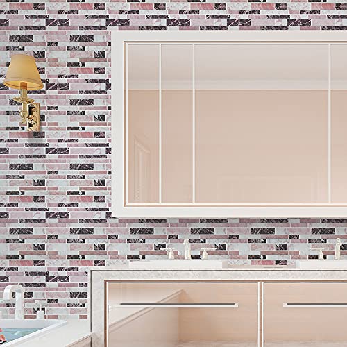 Hola Star 10-Sheet 12"X12" Premium Peel And Stick Tiles Backsplash Stick On Kitchen Backsplash Bathroom Wall Tile (Pink Marble) #TOP4
