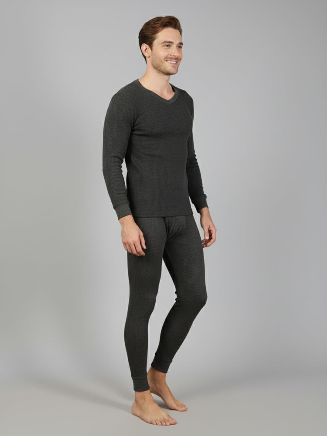 Lux Cozi HEATEK Ensemble thermique pour homme avec col en V et manches longues pour la peau | Ensemble thermique pour homme | Style 555
