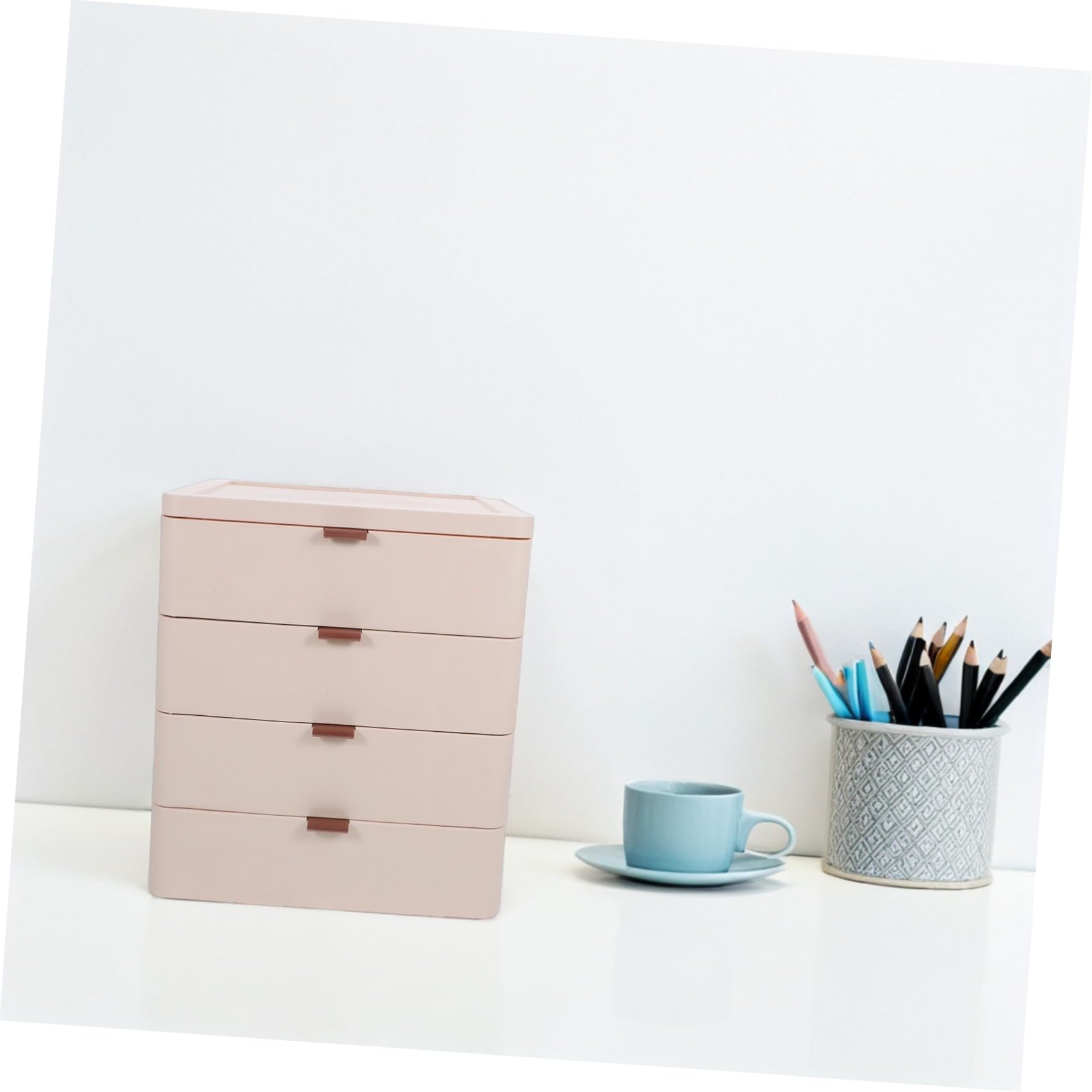 Organizer da Scrivania Contenitore Multilayer con 4 Cassetti in Plastica Pp Rosa per Massimizzare lo Spazio per Trucchi e Pennelli in Ufficio e Hotel