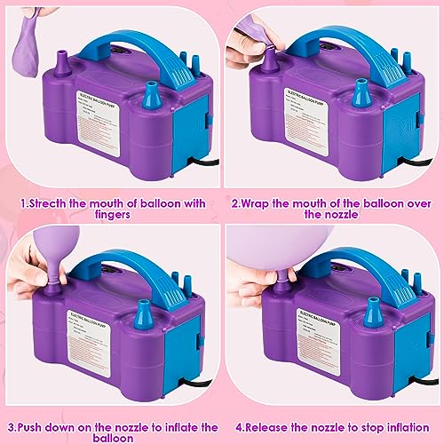 Voircoloria Balloon Pump Electric, Portable Automatic Dual Nozzle Inflator 110V 600W with Tying Tools for Birthday Gender Reveal Baby Shower Balloons Party Decorations(Purple) by Voircoloria - Used condition - Image 3