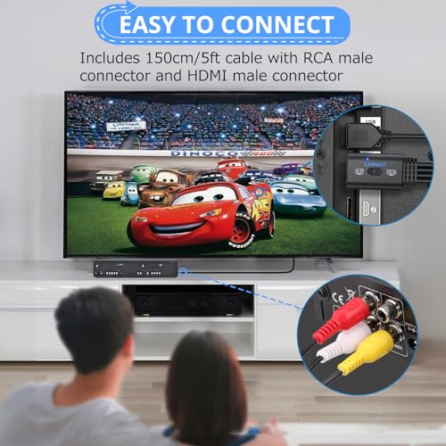 Image of CAMWAY 1080P RCA to HDMI Converter Male Cable 5ft - Lossless Transmission,16:9 /4:3 Switch,Pro AV to HDMI Adapter for VCRs /VHS /DVD Player,Mini Composite CVBS Audio Video Adapter,PAL,NTSC Support