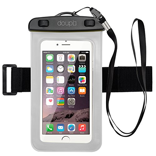 Custodia Impermeabile del Telefono 100x190mm per 4.3 a 7.0 Pollici Toccare Funzione di Schermo e Uscita Audio per luscita per Cuffie Borsa da Spiaggia Fascia da Braccio Bianco