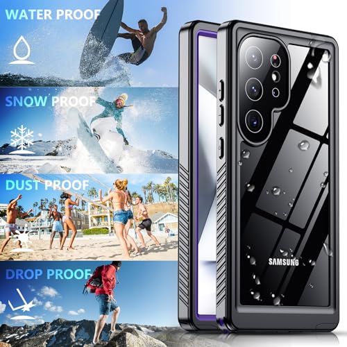 Image of SPIDERCASE Designed for Samsung Galaxy S24 Ultra Case, Waterproof Built-in Screen Protector [12FT Military Shockproof] IP68 Waterproof Full-Body Heavy Duty Anti-Scratched Rugged Case-Purple