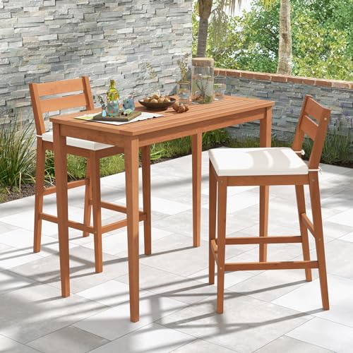 Tangkula-3-Pieces-Patio-Eucalyptus-Wood-Bar-Set-Outdoor-Bar-Height-Table-and-Chairs-Set-with-Cushions-Patio-Dining-Bistro-Pub-Set-for-Garden-Yard-Poolside-Natural Tangkula 3 Pieces Patio Eucalyptus Wood Bar Set Outdoor Bar Height Table and Chairs Set with Cushions Patio Dining Bistro Pub Set for Garden Yard Poolside Natural