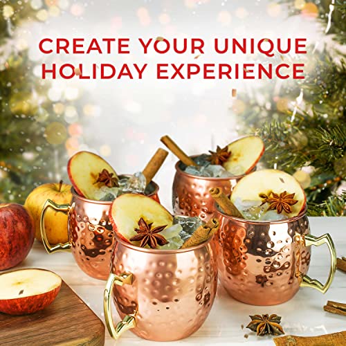 Pg Moscow Mule Mugs | Large Size 19 Ounces | Set Of 4 Hammered Cups | Stainless Steel Lining | Pure Copper Plating | Gold Brass Handles | 3.7 Inches Diameter X 4 Inches Tall #TOP1