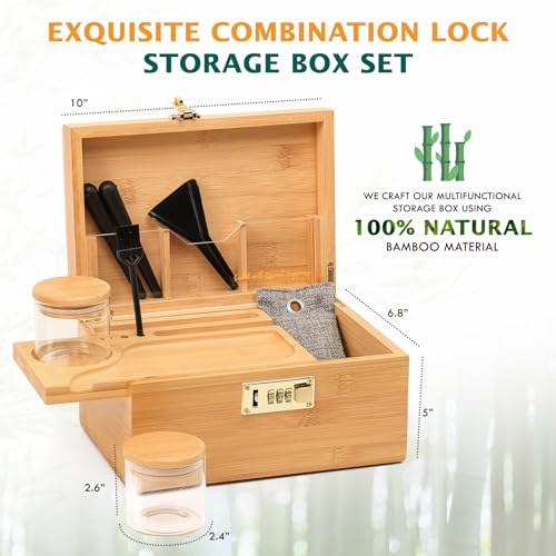 OZCHIN Bamboo Smell Proof Container Locking Box, Large Wooden Storage Box with Glass Jar, Christmas Gifts for Men Women, Home Decor & Smoking Accessories - Image 3