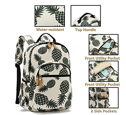 Image of Leaper Water-resistant Floral Laptop Backpack Travel Bag Bookbags Satchel (Pineapple-Beige)