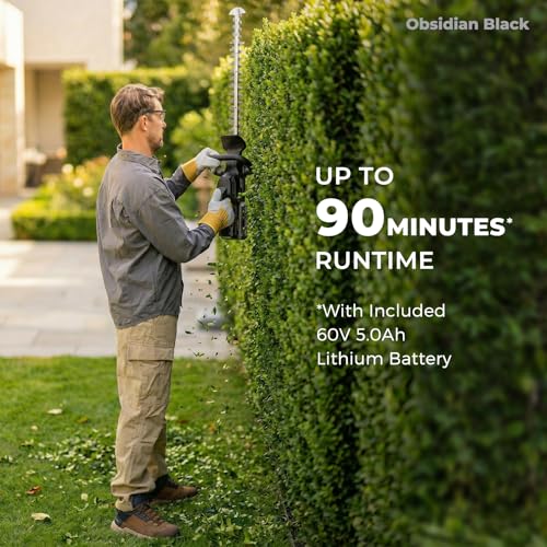 Image of NovorikX 60V Cordless Electric Hedge Trimmer with 5Ah Battery, Included Charger, 650W Brushless Motor, Lightweight Handheld Bush Trimmer, 26 inch Dual-Action Blades, Shrub Trimmer, 3 /4 inch Cutting Capacity