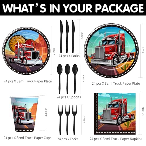 Xenorik Semi Truck Birthday Party Decorations Tableware for Kids, Serves 24 by Xenorik - Used condition - Image 2