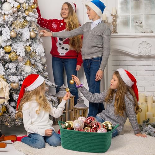 Image of OIAHOMY Woven Basket, Gift Basket Empty with Gift Bags and Ribbons, Rope Baskets for Baby Showers, Storage Baskets with Handles for Nursery, Pet Toy Organizer - Christmas White