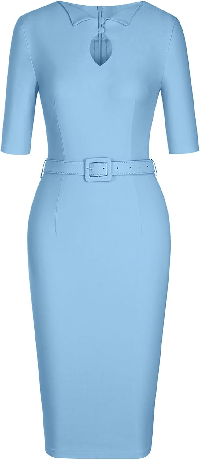 MUXXN Women's Audrey Hepburn 1960s Half Sleeve Formal Work Dress with Belt - Image 8