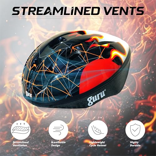 Image of GURU Cycling Helmet, Light Weight with Superior Ventilation, Helmet for Mountain, Road Bike & Skating Helmet with Premium Black EPS Foam Lining, Ideal for Adults and Kids