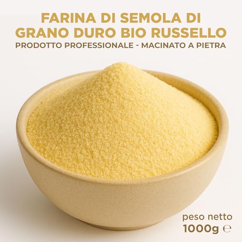 RACILIA Bio-Hartweizengrießmehl aus Russello – 100% Sizilianisches und Biologisches Urgetreide – Reich an Ballaststoffen und Proteinen (Packung mit 1)