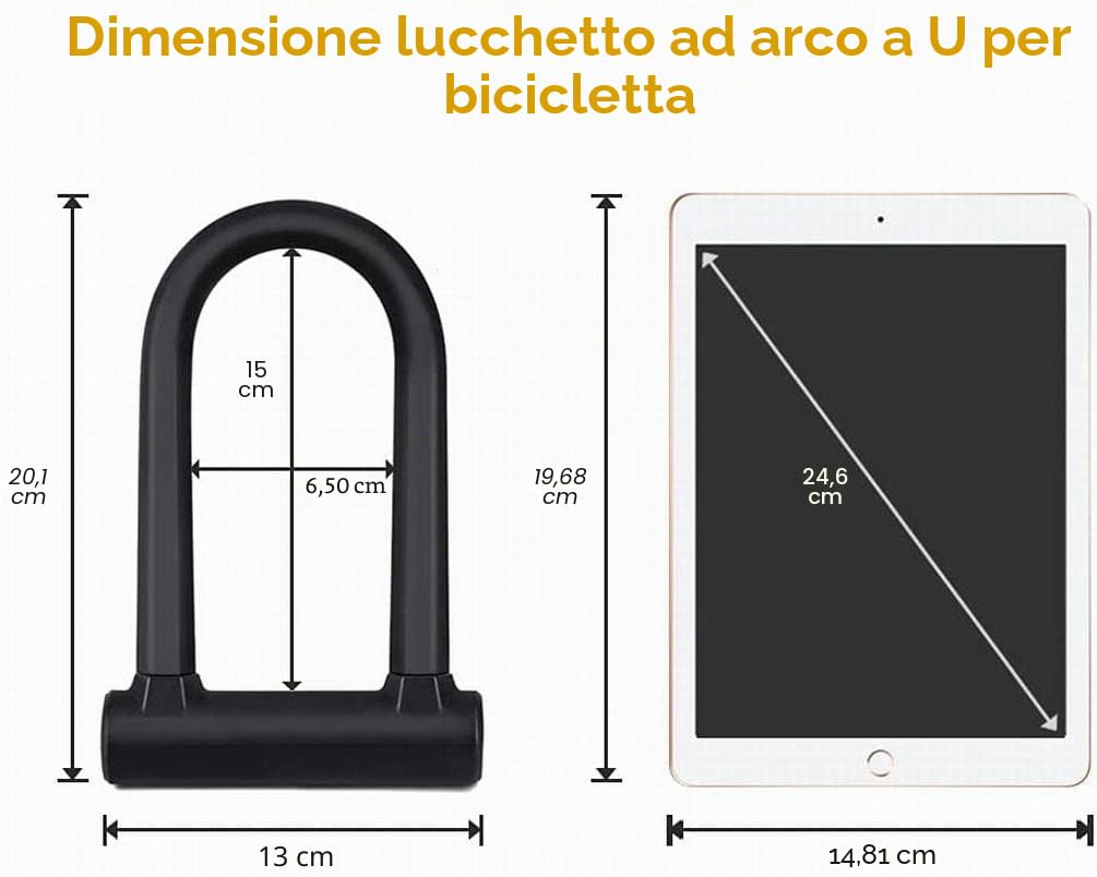 U - Lucchetto per bicicletta + lucchetto per bicicletta in acciaio con supporto 2 in 1, con chiusura a U, cavo flessibile in acciaio