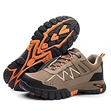 BDETIBAYE Steel Toe Sneakers for Men Women, Work Puncture Proof, Breathable Comfortable Safety, Slip-Resistant for Construction, Shock Absorbing, Brown 10'