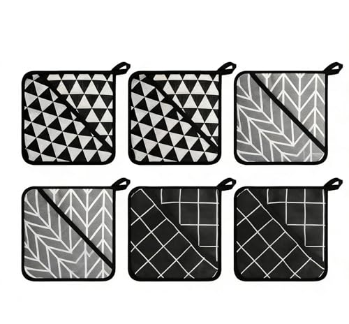 Hitzebeständiges Topflappen Set 6 Stück 18x18 cm – Waschbare Küchenhandschuhe in Schwarz und Grau, rutschfest, robust, ideal zum Kochen, Backen, Grillen, Haushalt, Servieren und Küchenarbeit