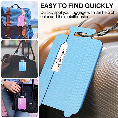 2 Pack Luggage Tags, Cute Luggage Tags for Suitcases with Stainless Steel Loop and Name ID Card for Quickly Spot Luggage Suitcase (Blue & Pink)