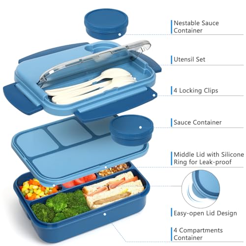 Danliar Bento Box For Kids 44Oz 4-Compartment Bento Box Adult Lunch Box With 2 Dressing Containers thumb #1