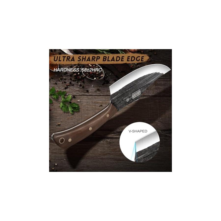 Butcher-Knife-Set-Hand-Forged-Butcher-Chef-Knife-Set-with-Roll-Bag-Sharp-Kitchen-Knife-Set-of-Meat-Cleaver-Knife-Bone-Chopper-Knife-Fillet-Knife-Set-for-Home-Camping-BBQ-Gift-for-Men HOSHANHO Butcher Knife Set, Hand Forged Butcher Chef Knife Set with Roll Bag, Sharp Kitchen Knife Set of Meat Cleaver Knife Bone Chopper Knife Fillet Knife Set for Home & Camping & BBQ Gift for Men