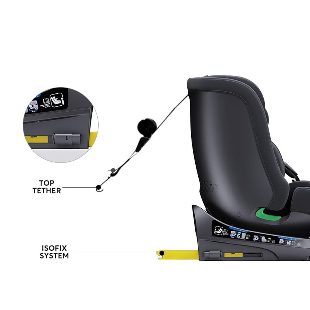 YAZOCO Siège auto bébé, I-SIZE 40-150 cm, 360° pivotant 0 à 36 kg évolutif, dès la naissance et jusqu'à 12 ans environ, Groupe 0/1/2/3, Isofix, RWF, FWF, Protections latérales sièges (Gris)