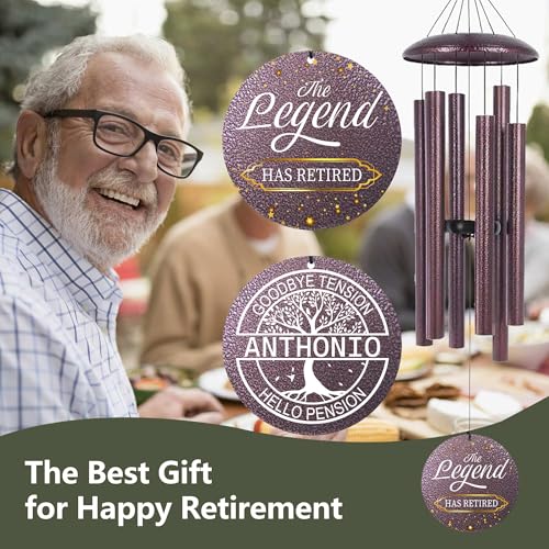 Image of ASTARIN Personalized Retirement Wind Chimes for Women Man, Happy Retirement Gift 36 inch Wind Chime for Teacher Coworkers Boss, Personalized Tree of Life Deep Tone Windchime Retiree Gift Ideas